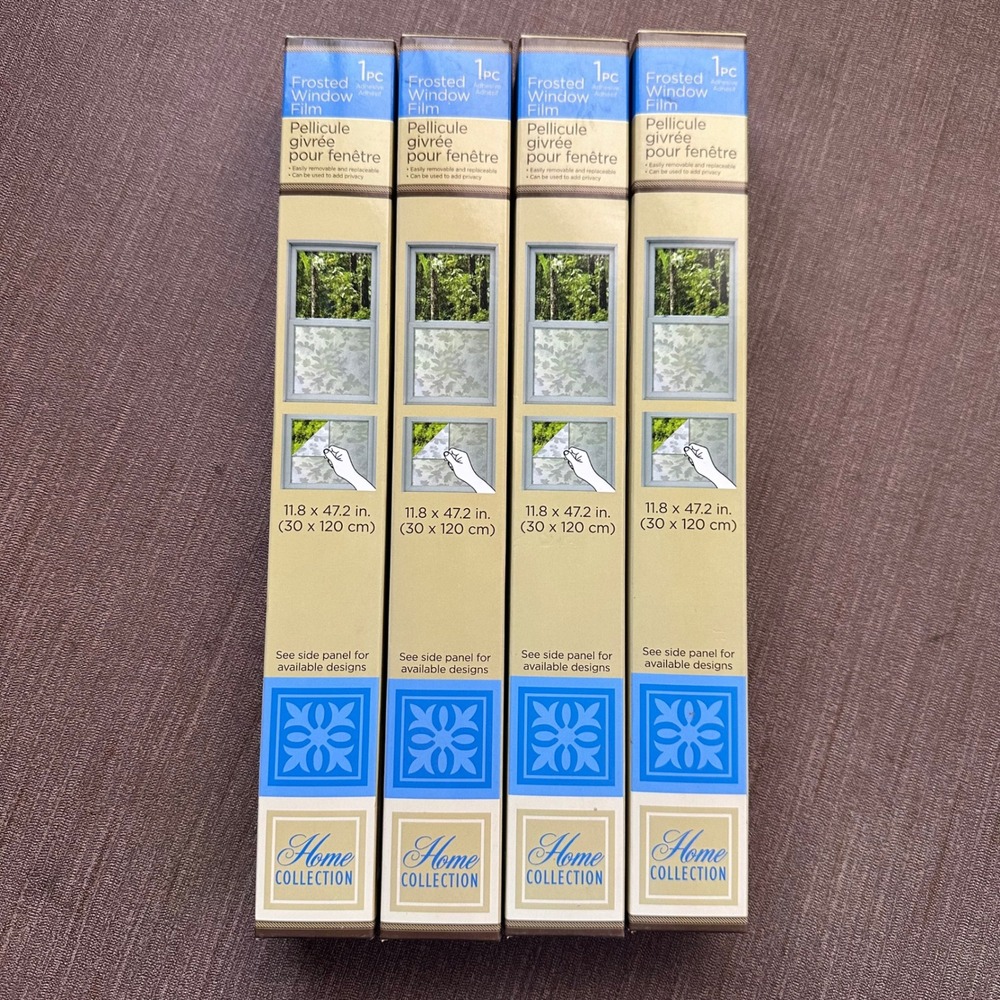 Home Collection Frosted Window Film 4 Pack Frosted White Leaf Privacy 11.8x47.2"